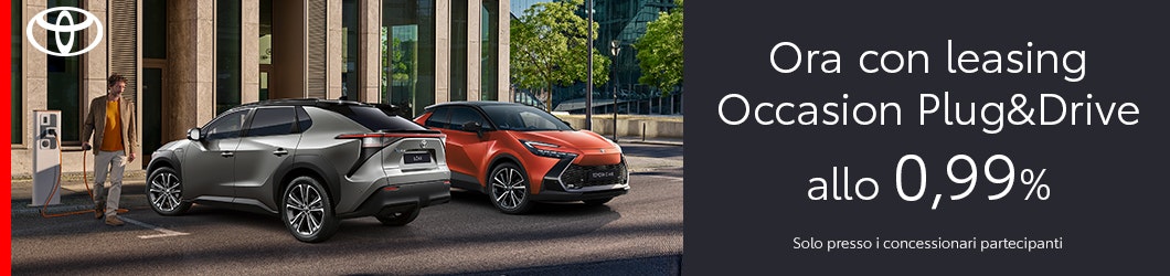 Promozione: La promozione è disponibile su tutti i veicoli elettrici e ibridi plug-in Occasion Plus di Toyota e presso i partner Toyota aderenti.