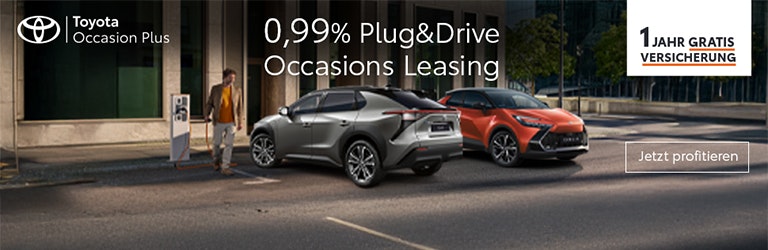 Die Aktion ist auf allen Toyota Elektro und Plug-in Hybrid Occasion Plus Fahrzeugen und bei teilnehmenden Toyota Partnern gültig.