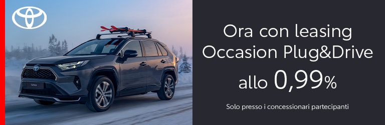 La promozione è disponibile su tutti i veicoli elettrici e ibridi plug-in Occasion Plus di Toyota e presso i partner Toyota aderenti.